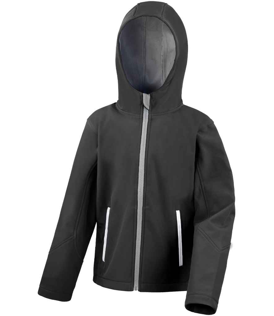 Result Core Kids TX Performance Hooded Soft Shell Jacket | Black/Grey - Lancashire Teamwear