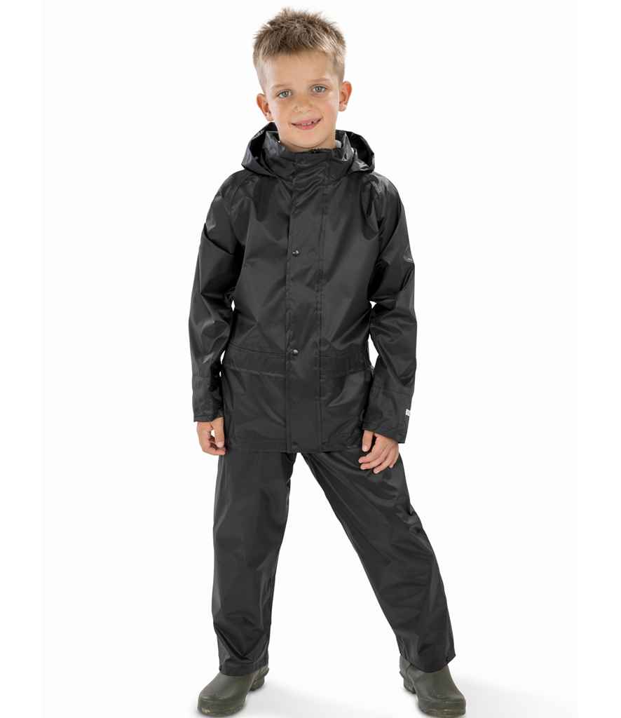 Result Core Kids Waterproof Rain Suit | Black All in One - Lancashire Teamwear