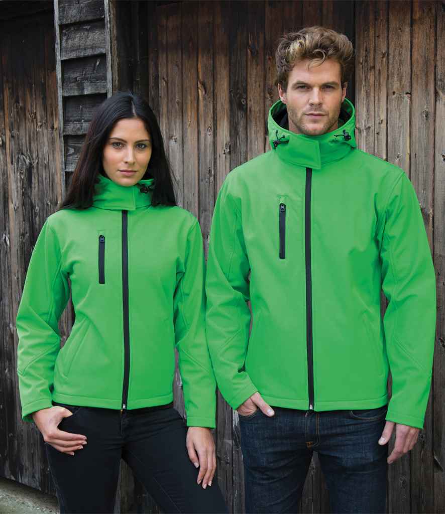 Result Core Ladies Hooded Soft Shell Jacket | Vivid Green/Black - Lancashire Teamwear