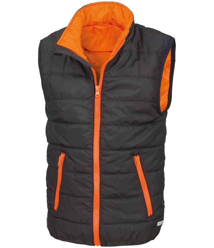 Result Core Kids Padded Bodywarmer | Black/Orange Gilet - Lancashire Teamwear