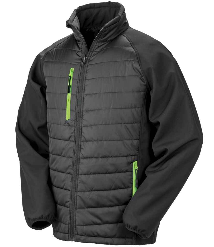 Result Genuine Recycled Compass Padded Jacket | Black/Lime Green - Lancashire Teamwear