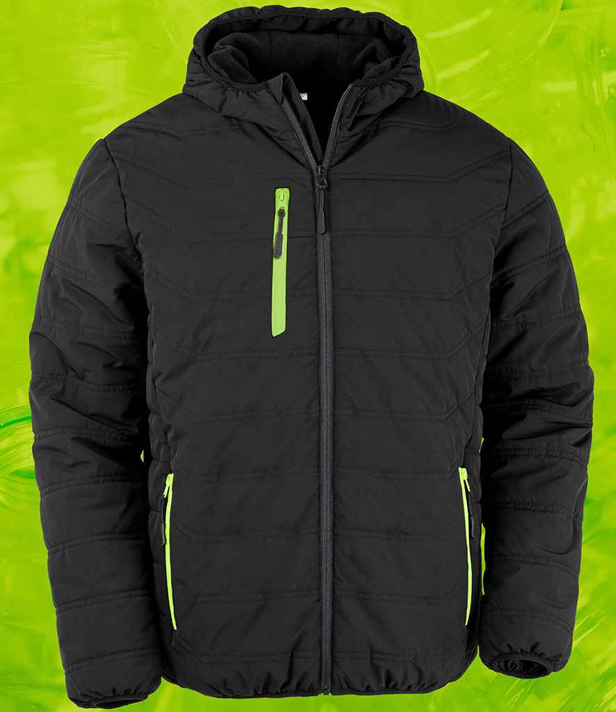 Result Genuine Recycled Compass Padded Winter Jacket Black/Lime Green