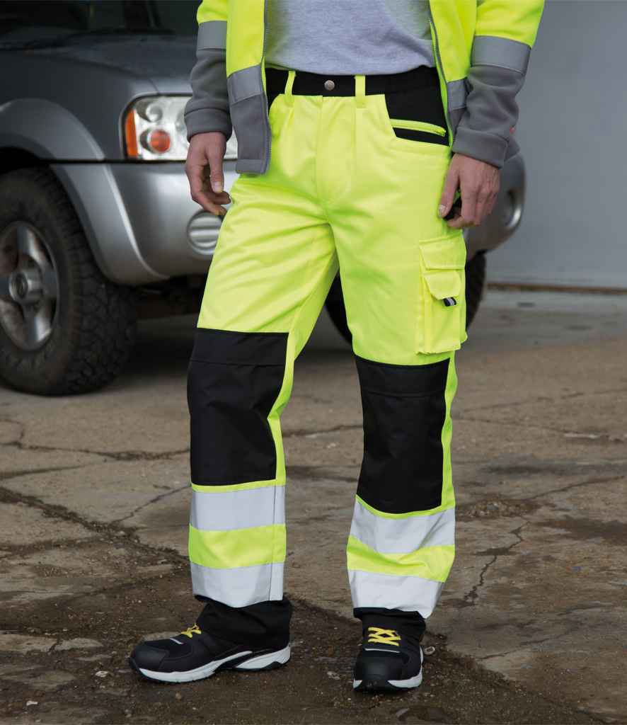 Result Safe-Guard Hi-Vis Cargo Trousers | Fluorescent Yellow - Lancashire Teamwear