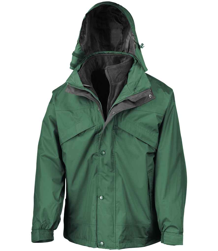Result 3-in-1 Waterproof Zip and Clip Fleece Lined Jacket Bottle Green/Black