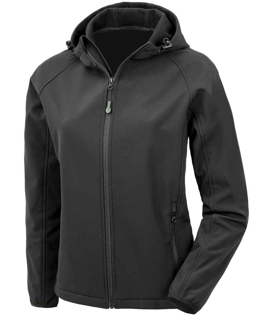 Result Genuine Recycled Ladies Three Layer Printable Hooded Soft Shell Jacket Black