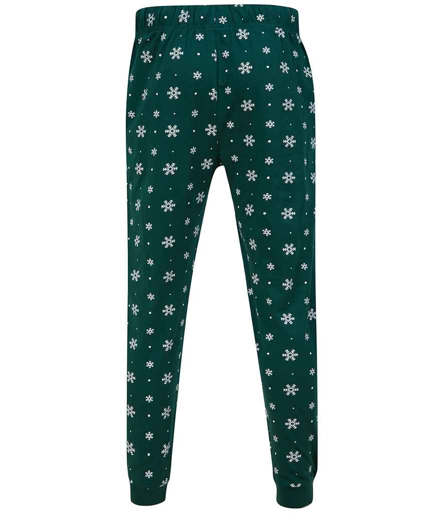 SF Clothing Unisex Cuffed Lounge Pants | Bottle Green/White Snowflakes Trousers - Lancashire Teamwear