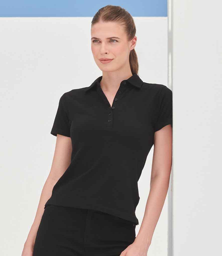 SF Clothing Ladies Stretch Piqué Polo Shirt | Black - Lancashire Teamwear