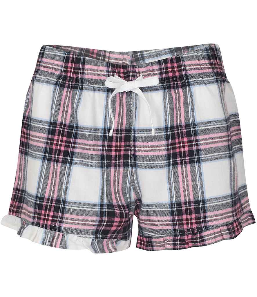 SF Clothing Ladies Tartan Frill Lounge Shorts White/Pink