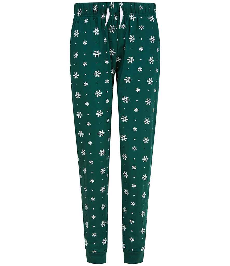 SF Clothing Ladies Lounge Pants Bottle Green/White Snowflakes