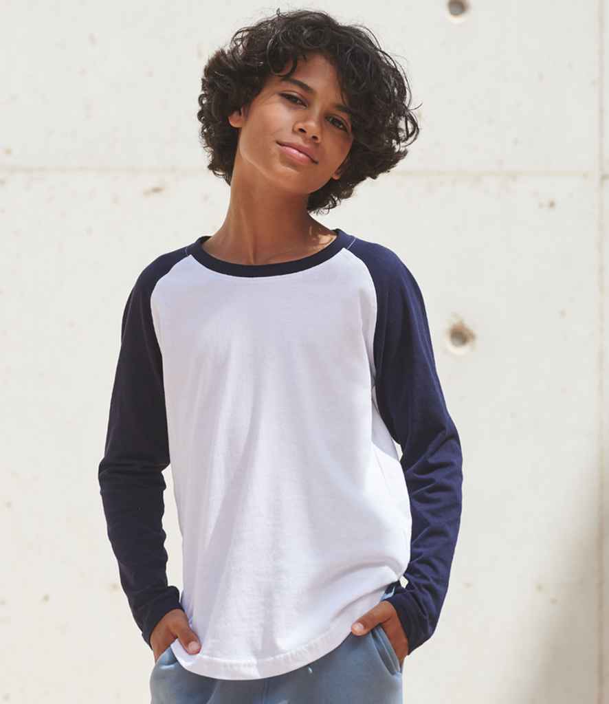 SF Clothing Kids Long Sleeve Baseball T-Shirt | White/Oxford Navy - Lancashire Teamwear
