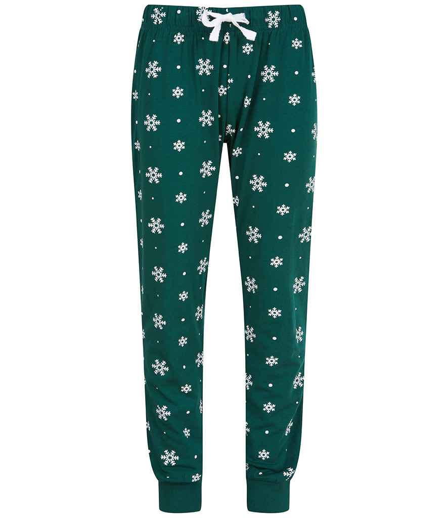 SF Clothing Kids Lounge Pants | Bottle Green/White Snowflakes Trousers - Lancashire Teamwear