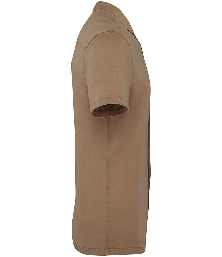Spasso Jersey Short Sleeve Bowling Collar Shirt | Washed Cream Coffee - Lancashire Teamwear