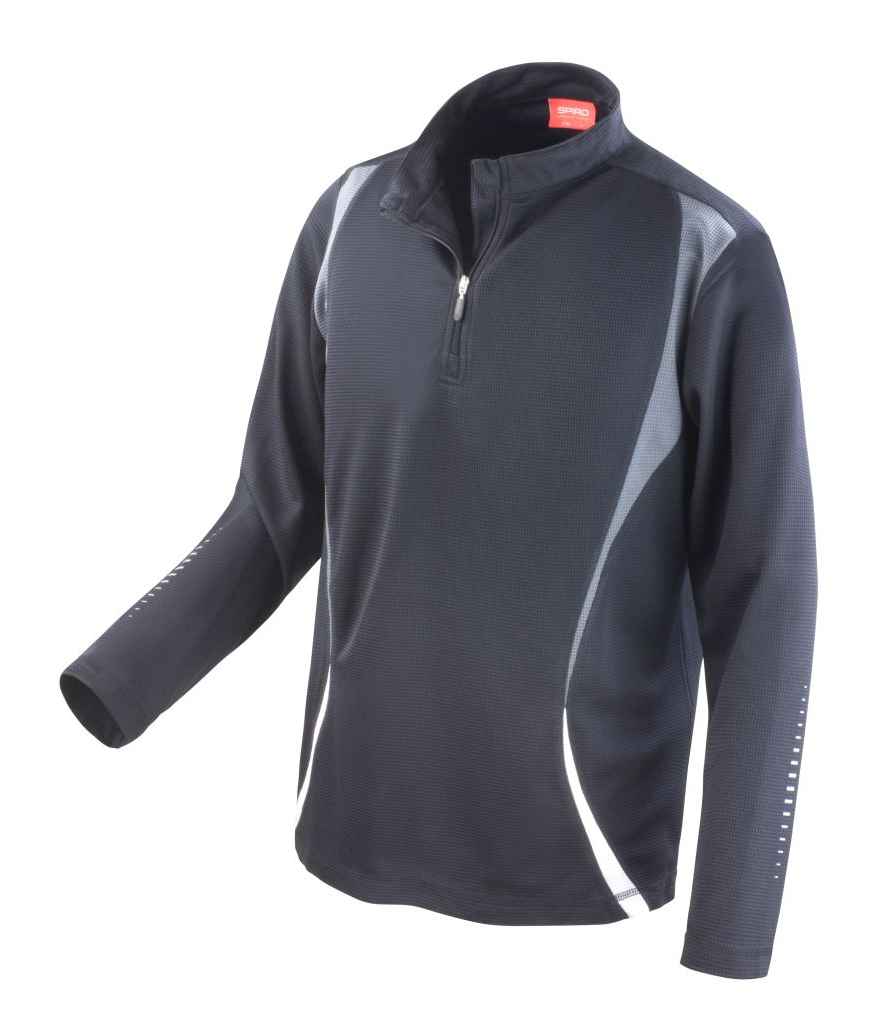 Spiro Unisex Zip Neck Trial Training Top Black/Grey/White