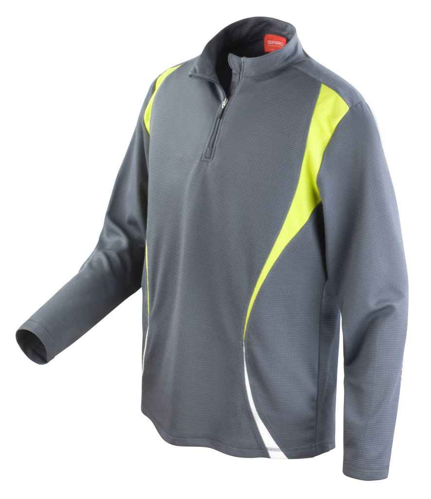 Spiro Unisex Zip Neck Trial Training Top Grey/Lime Green/White