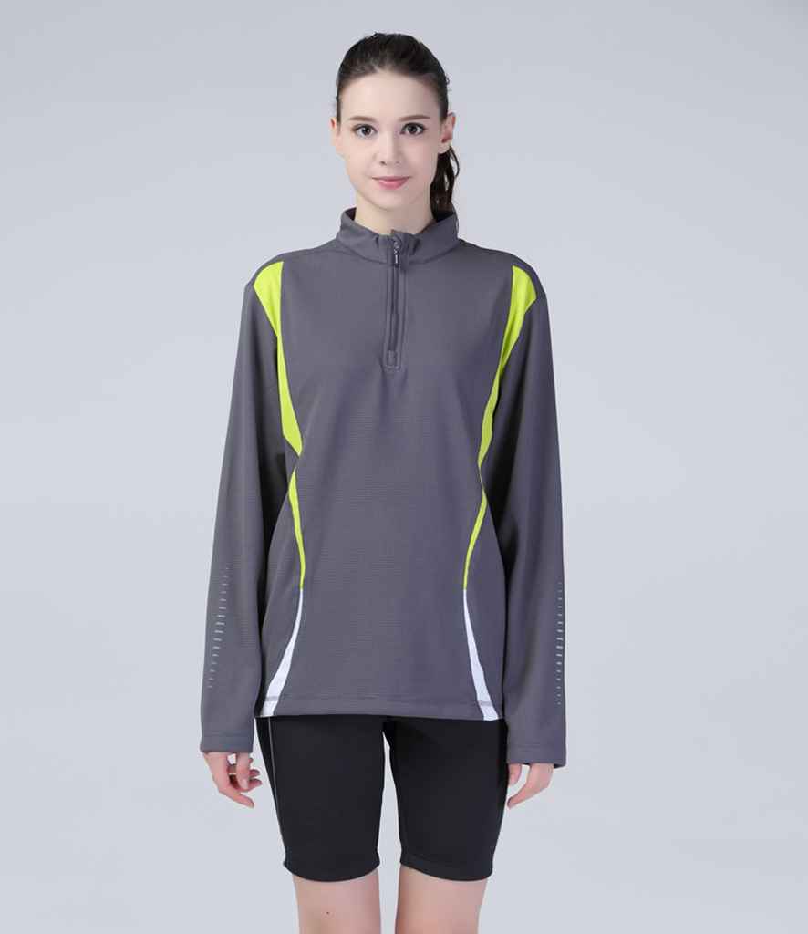Spiro Unisex Zip Neck Trial Training Top | Grey/Lime Green/White Sweatshirt - Lancashire Teamwear