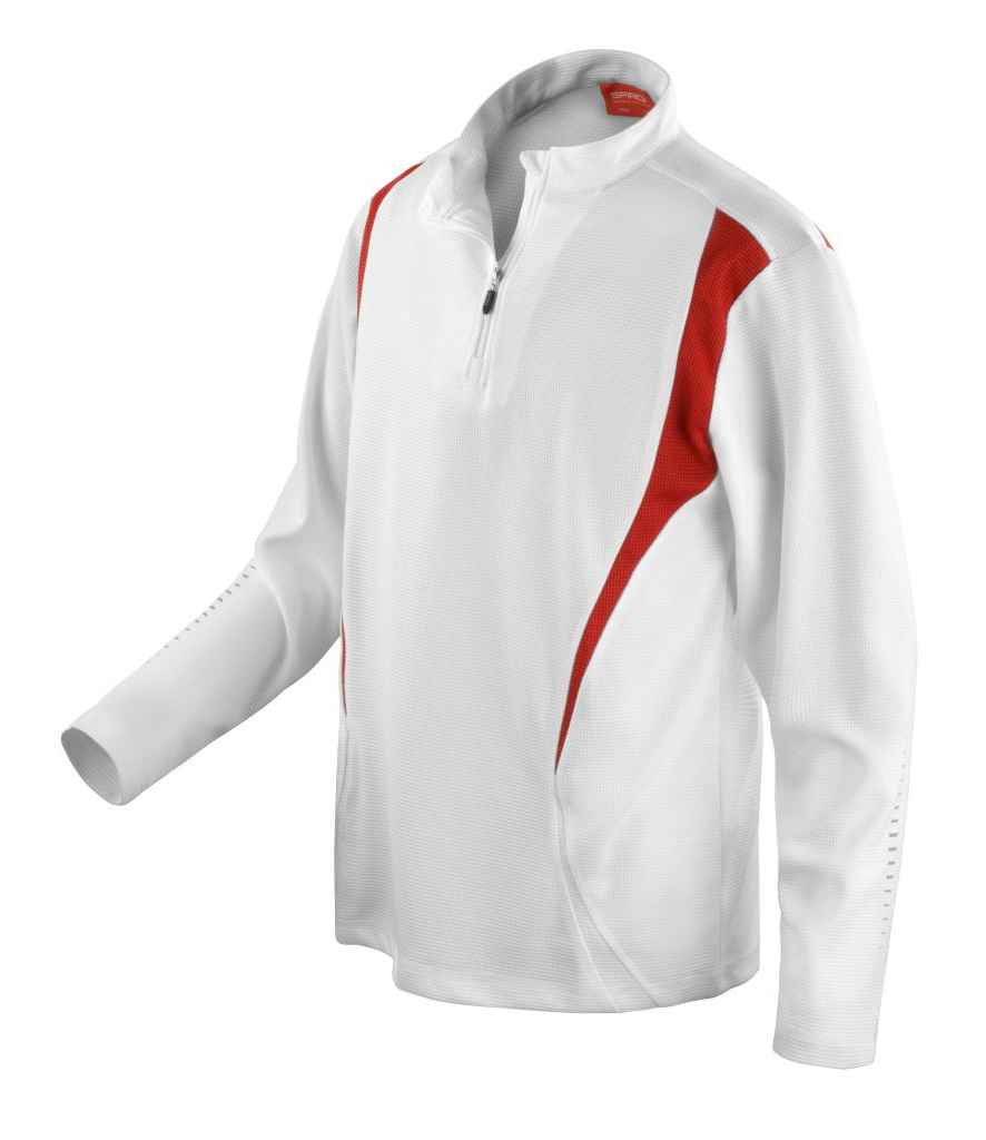 Spiro Unisex Zip Neck Trial Training Top White/Red/White