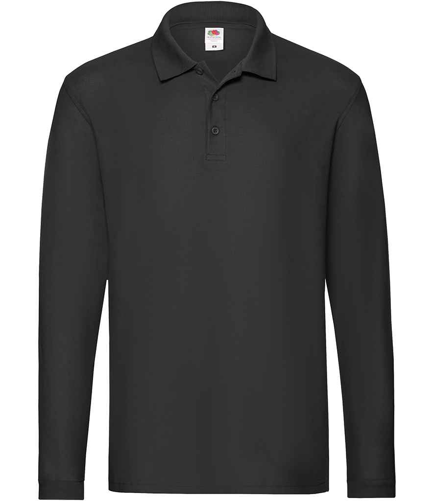 Fruit of the Loom Premium Long Sleeve Cotton Piqué Polo Shirt Black
