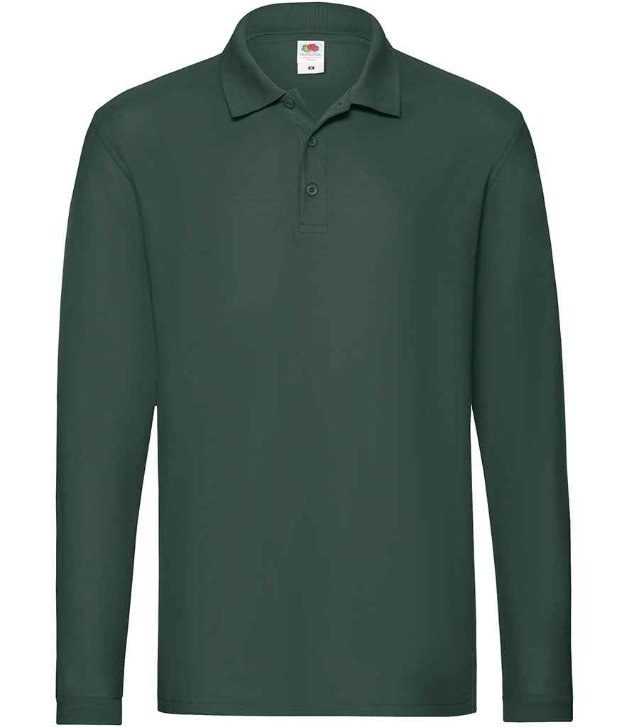 Fruit of the Loom Premium Long Sleeve Cotton Piqué Polo Shirt Forest Green