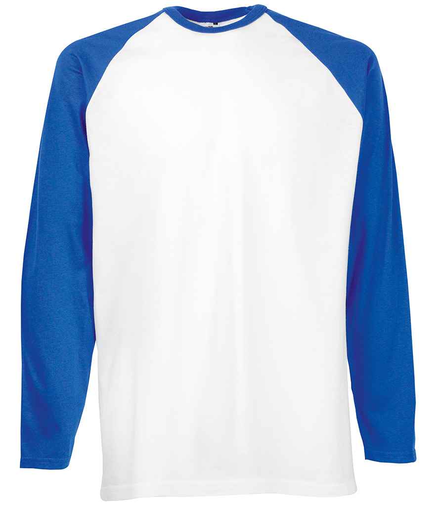 Fruit of the Loom Contrast Long Sleeve Baseball T-Shirt White/Royal Blue