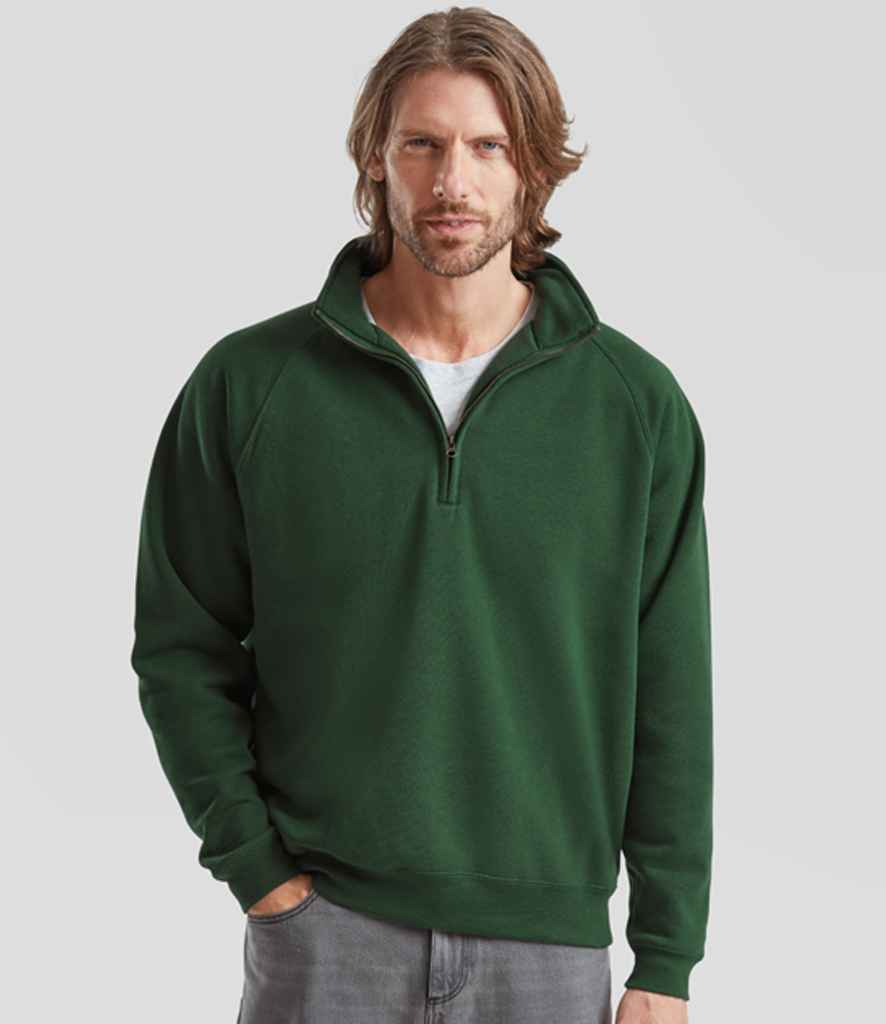 Fruit of the Loom Premium Zip Neck Sweatshirt | Bottle Green - Lancashire Teamwear