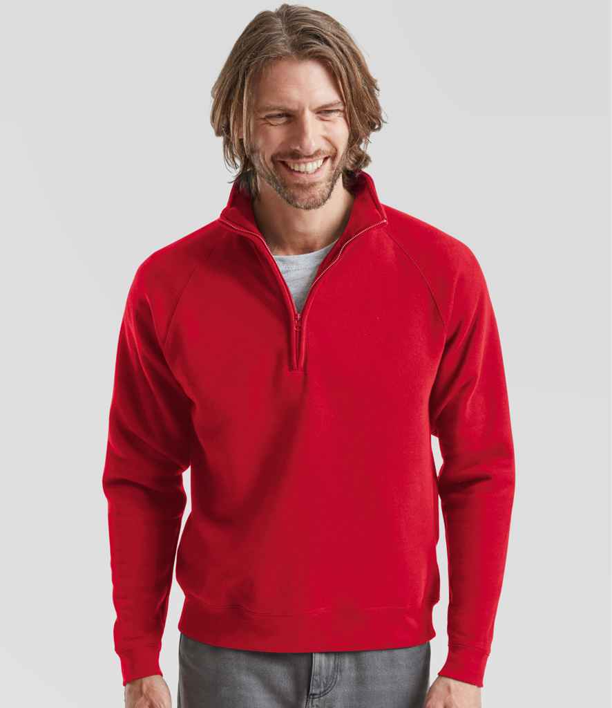 Fruit of the Loom Premium Zip Neck Sweatshirt | Red - Lancashire Teamwear