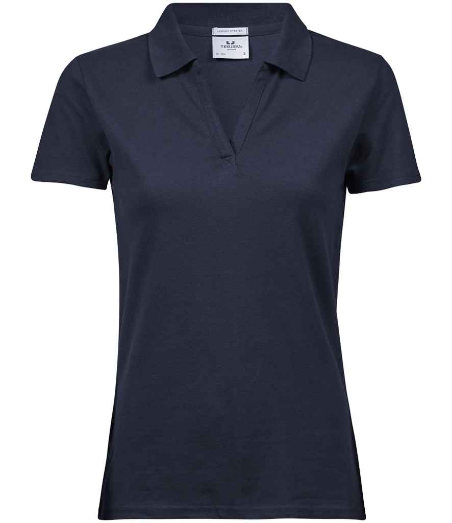 Tee Jays Ladies Luxury Stretch V Neck Polo Shirt Navy