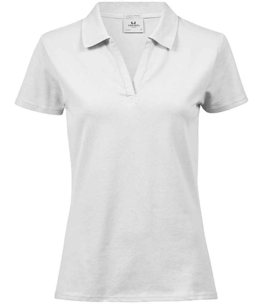 Tee Jays Ladies Luxury Stretch V Neck Polo Shirt | White - Lancashire Teamwear