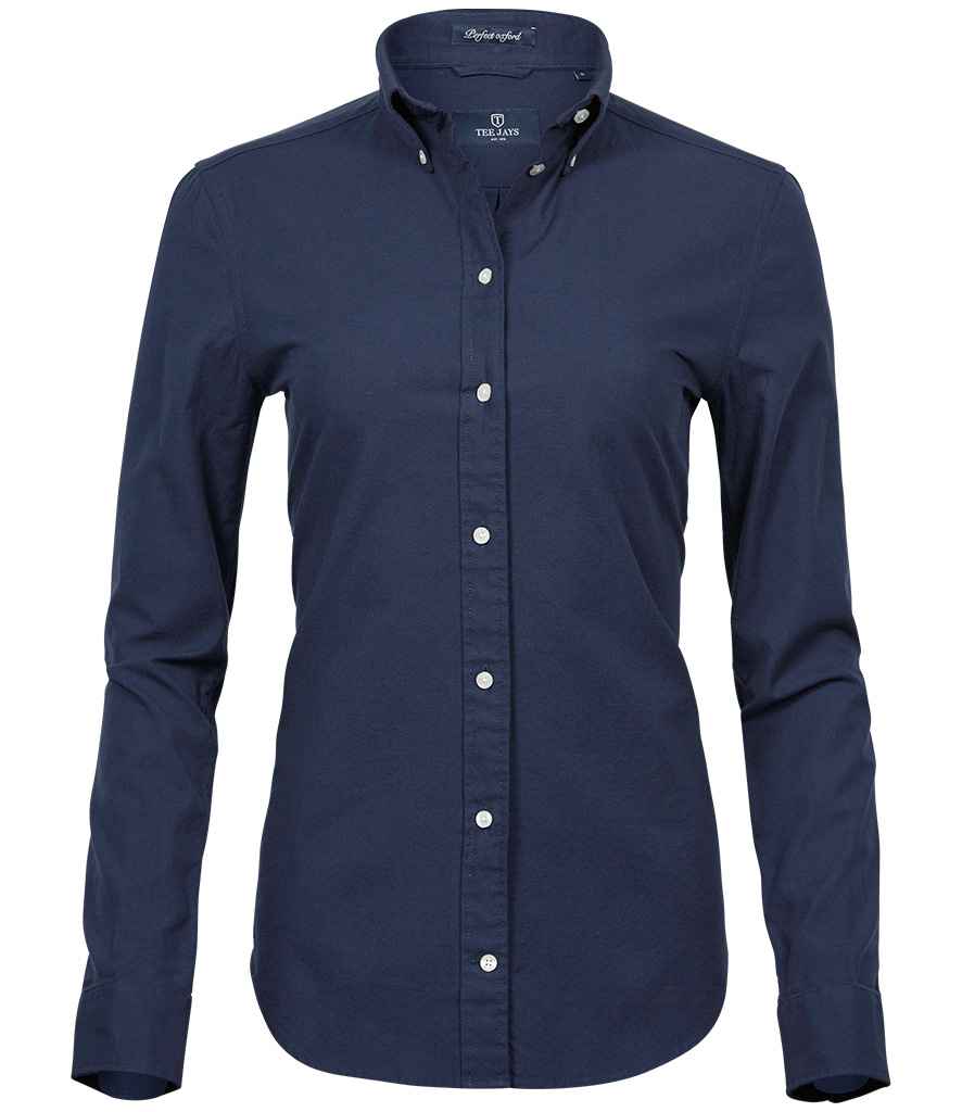 Tee Jays Ladies Perfect Long Sleeve Oxford Shirt | Navy - Lancashire Teamwear