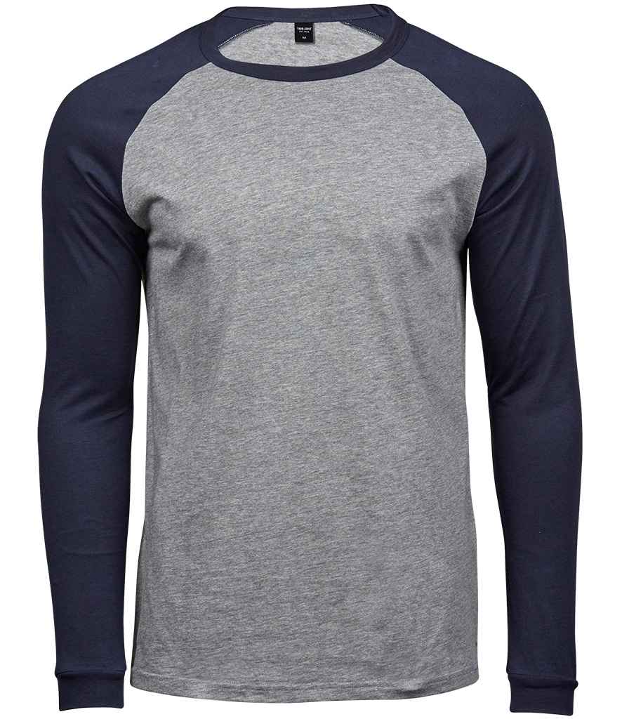 Tee Jays Long Sleeve Baseball T-Shirt Heather Grey/Navy