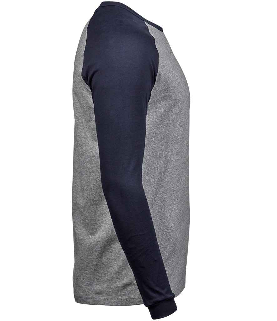 Tee Jays Long Sleeve Baseball T-Shirt | Heather Grey/Navy - Lancashire Teamwear
