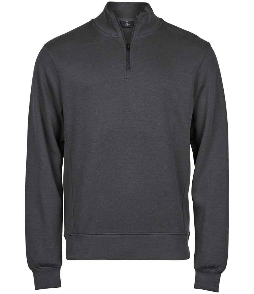 Tee Jays Ribbed Interlock Half Zip Sweatshirt Dark Grey