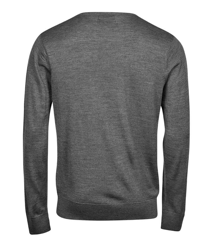 Tee Jays Merino Blend Crew Neck Sweater | Grey Melange Jumper - Lancashire Teamwear