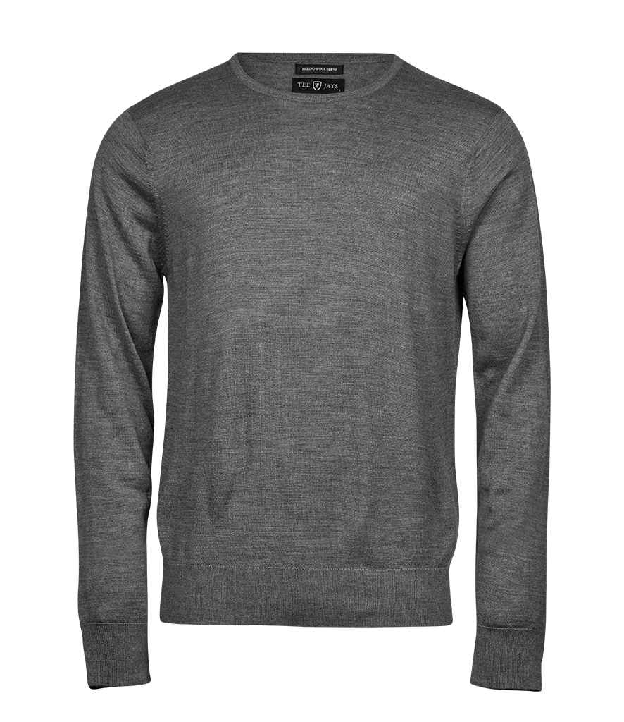 Tee Jays Merino Blend Crew Neck Sweater | Grey Melange Jumper - Lancashire Teamwear