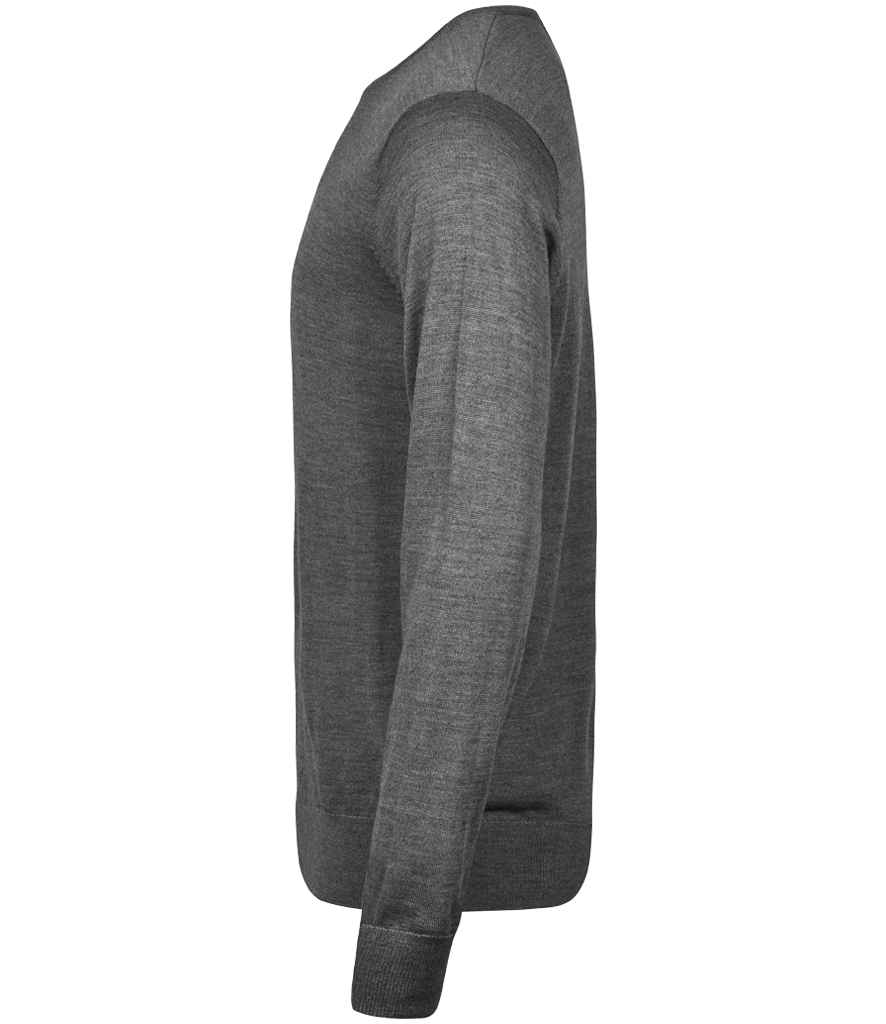 Tee Jays Merino Blend Crew Neck Sweater | Grey Melange Jumper - Lancashire Teamwear