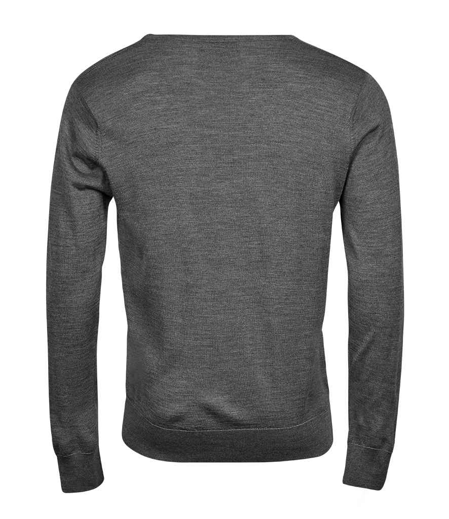 Tee Jays Merino Blend V Neck Sweater | Grey Melange Jumper - Lancashire Teamwear