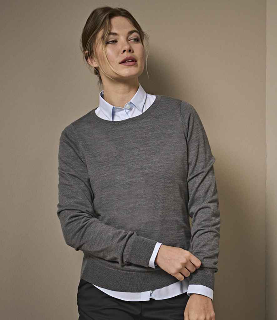 Tee Jays Ladies Crew Neck Sweater | Grey Melange Jumper - Lancashire Teamwear