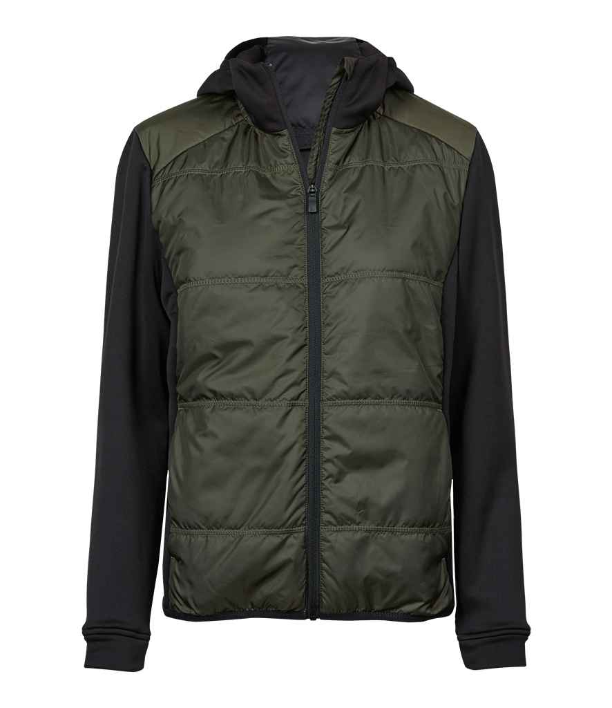 Tee Jays Ladies Hybrid-Stretch Hooded Jacket | Deep Green/Black - Lancashire Teamwear