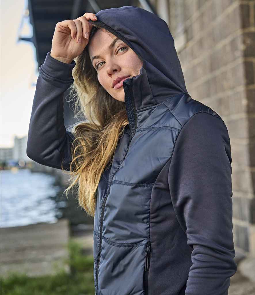 Tee Jays Ladies Hybrid-Stretch Hooded Jacket | Navy/Navy - Lancashire Teamwear
