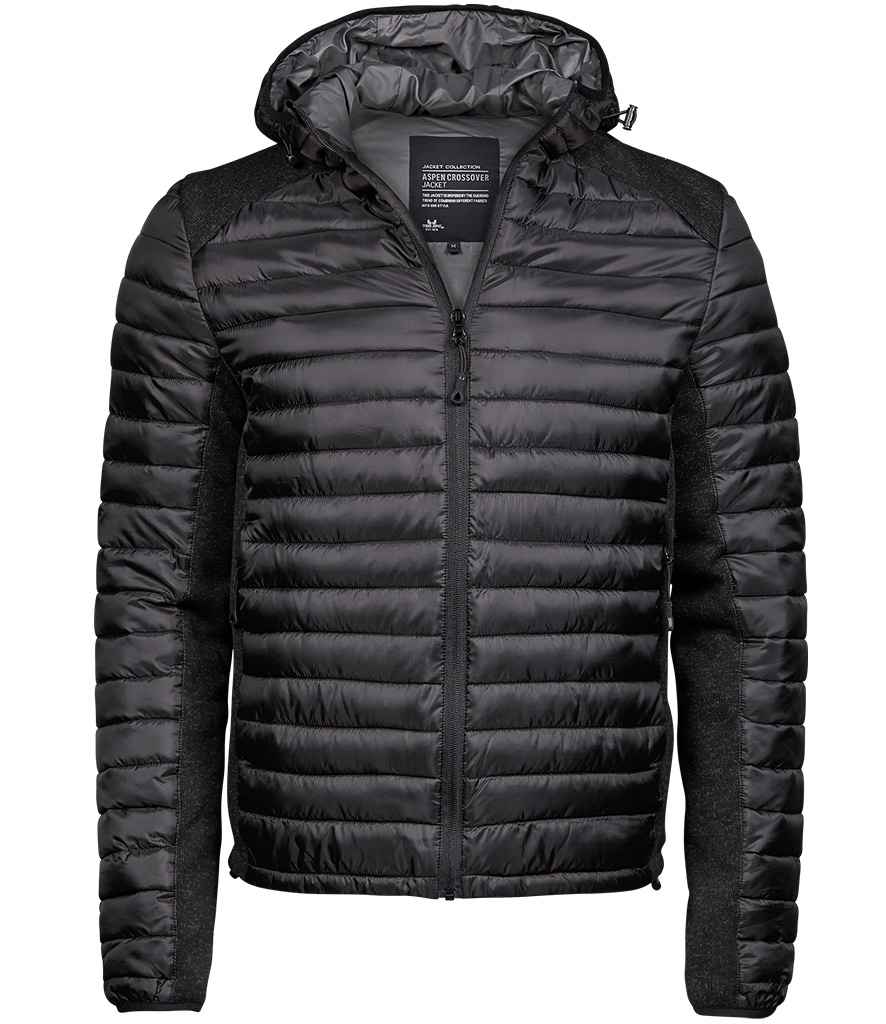 Tee Jays Crossover Hooded Padded Outdoor Jacket Black/Black Melange