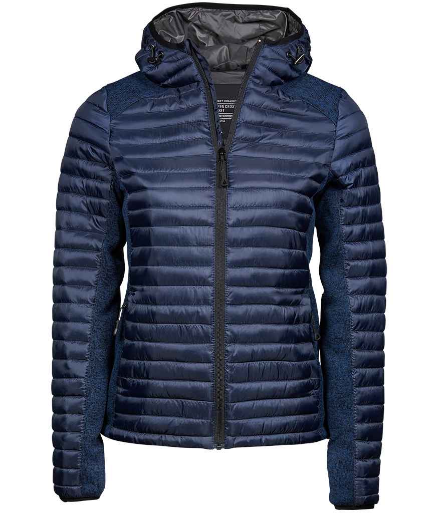 Tee Jays Ladies Crossover Hooded Padded Outdoor Jacket Navy/Navy Melange