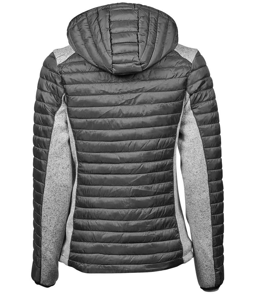 Tee Jays Ladies Crossover Hooded Padded Outdoor Jacket | Space Grey/Grey Melange - Lancashire Teamwear