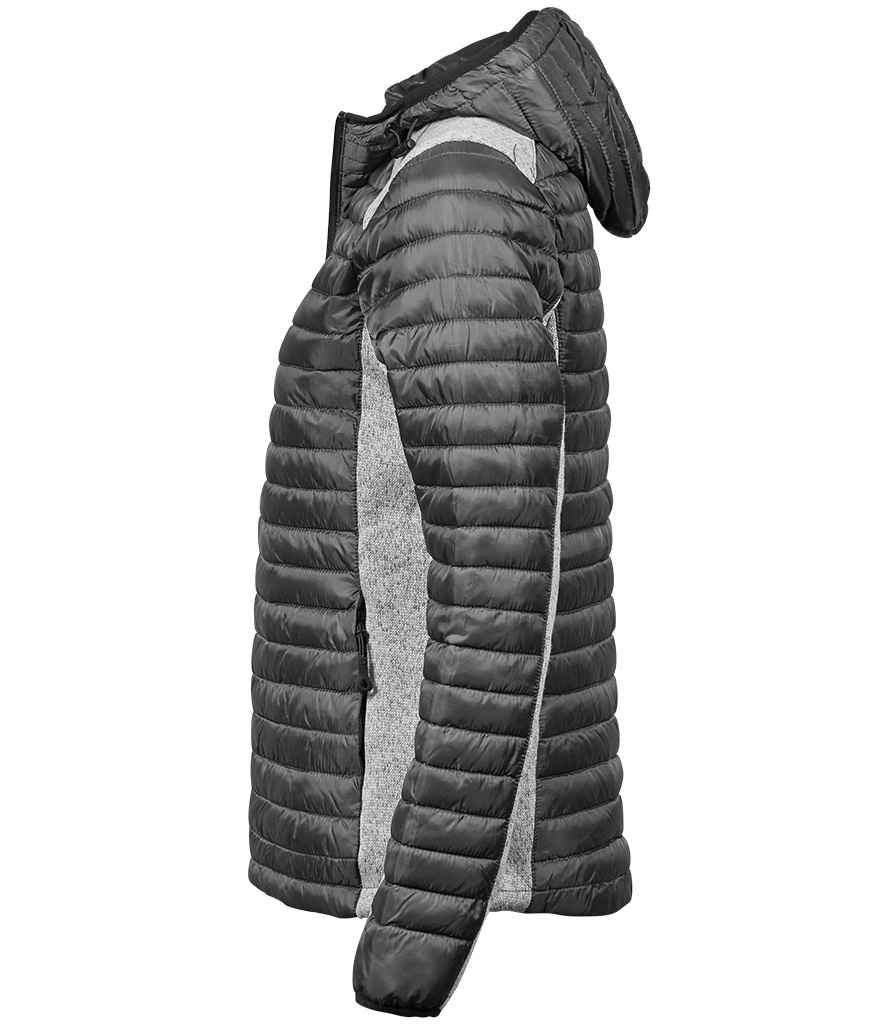 Tee Jays Ladies Crossover Hooded Padded Outdoor Jacket | Space Grey/Grey Melange - Lancashire Teamwear