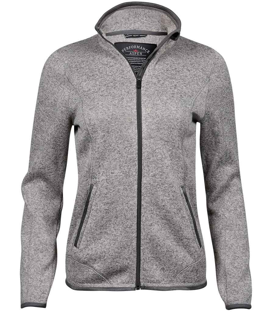 Tee Jays Ladies Knitted Outdoor Fleece Jacket Grey Melange