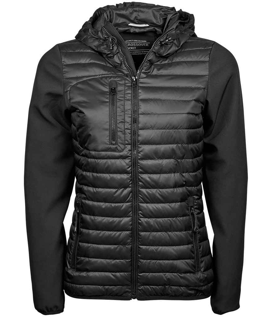 Tee Jays Ladies Crossover Hooded Jacket | Black/Black - Lancashire Teamwear