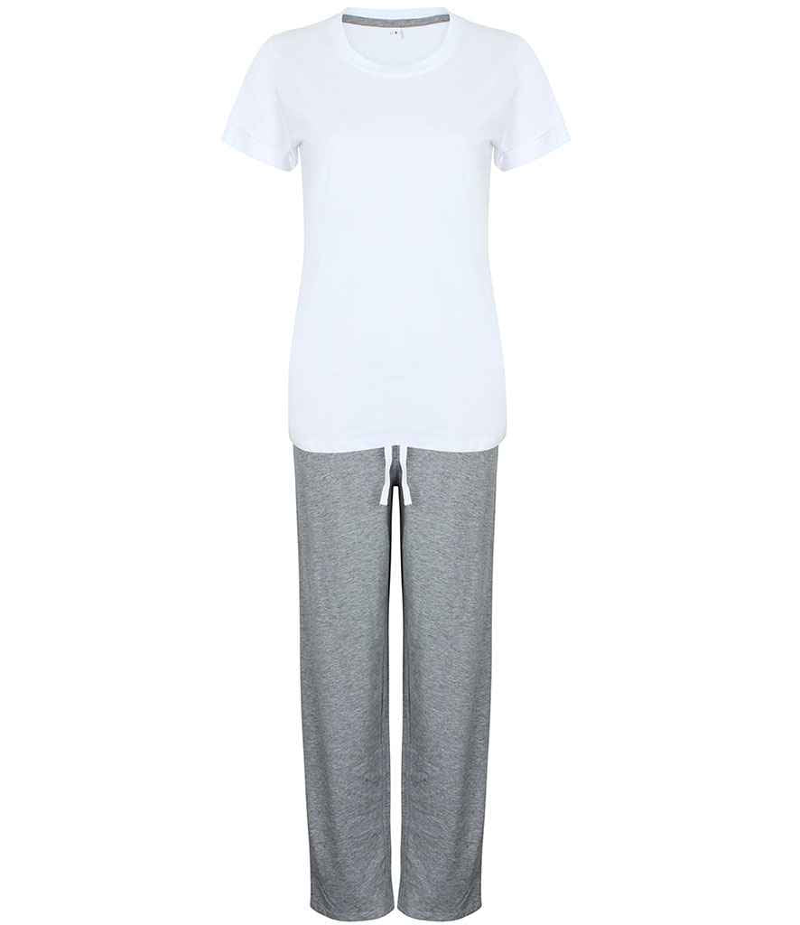 Towel City Long PJ's in a Bag | White/Heather Grey Pyjamas - Lancashire Teamwear
