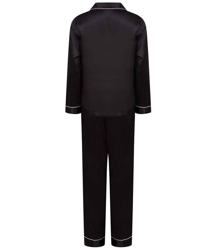 Towel City Ladies Satin Long PJ's | Black Pyjamas - Lancashire Teamwear