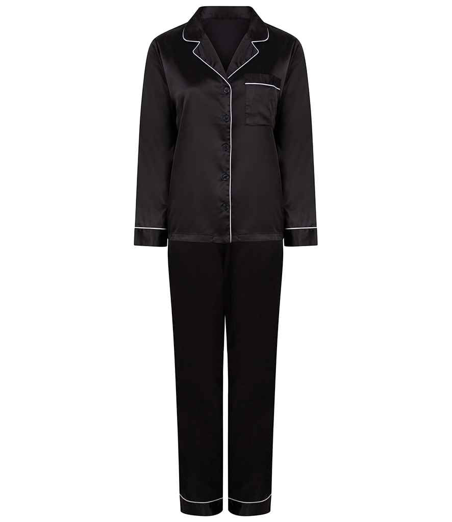 Towel City Ladies Satin Long PJ's Black