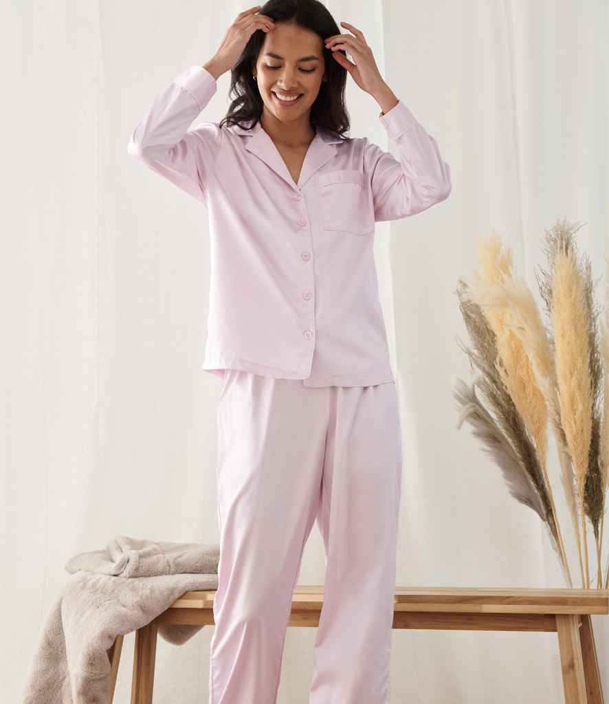 Towel City Ladies Satin Long PJ's | Light Pink Pyjamas - Lancashire Teamwear