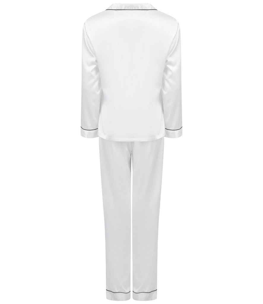 Towel City Ladies Satin Long PJ's | White Pyjamas - Lancashire Teamwear