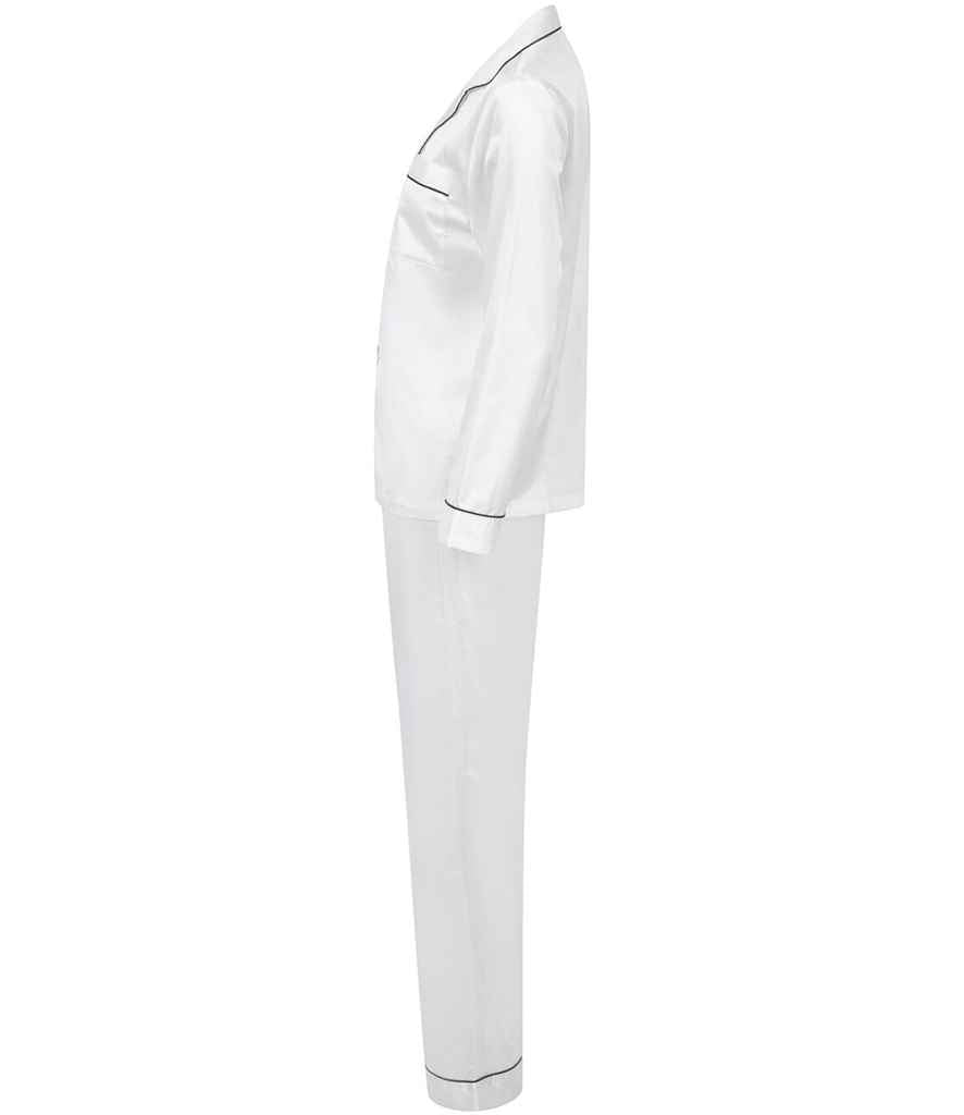 Towel City Ladies Satin Long PJ's | White Pyjamas - Lancashire Teamwear